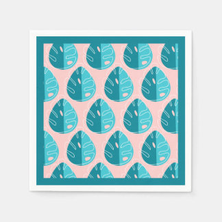 Monstera Leaves - Blue and Pink Napkin