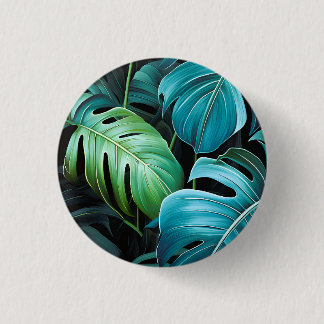 Monstera Leaves Botanical Tropical Jungle Foliage  1 Inch Round Button