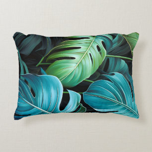 Monstera Leaves Botanical Tropical Jungle Foliage Accent Pillow