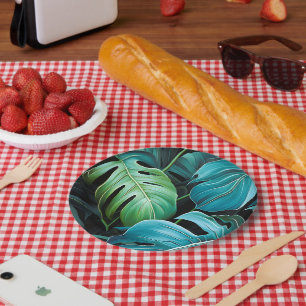 Monstera Leaves Botanical Tropical Jungle Foliage  Paper Plate