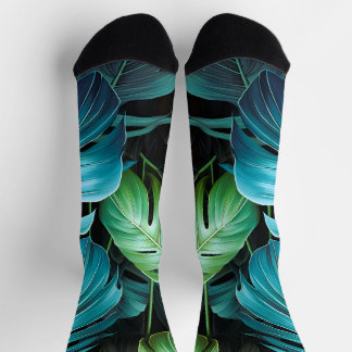 Monstera Leaves Botanical Tropical Jungle Foliage  Socks