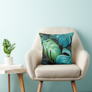 Monstera Leaves Botanical Tropical Jungle Foliage Throw Pillow