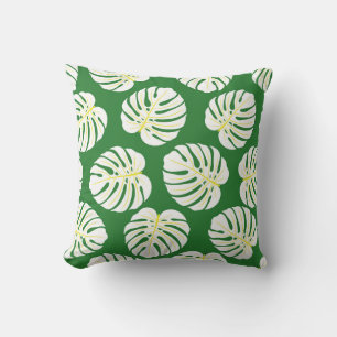 Monstera Leaves, Dark Green Vintage. Throw Pillow
