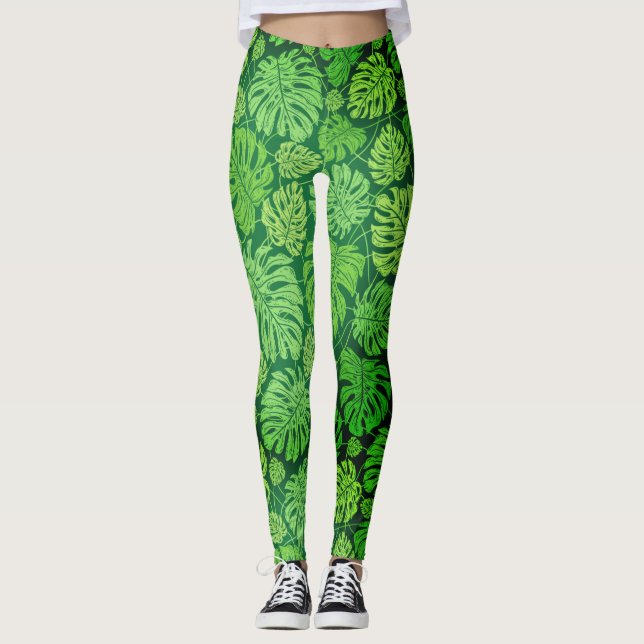 Monstera leaves floral pattern     leggings (Front)