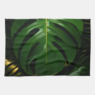 Monstera Leaves Gold Jungle Glamour Kitchen Towel