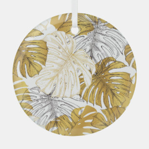 Monstera Leaves: Golden White Glass Ornament