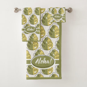 Monstera Leaves - Green Bath Towel Set