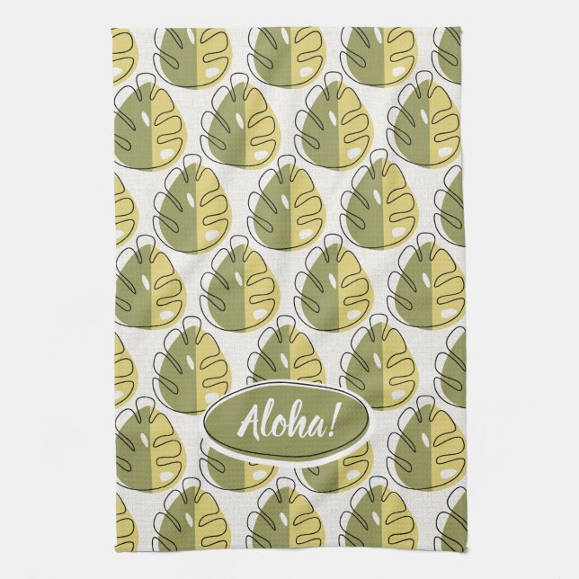 Monstera Leaves - Green Kitchen Towel (Vertical)