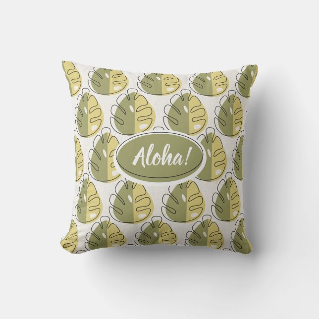 Monstera Leaves - Green Outdoor Pillow (Front)