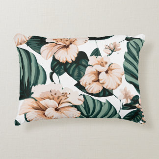 Monstera leaves hibiscus accent pillow
