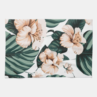 Monstera leaves hibiscus kitchen towel