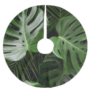 Monstera leaves, luxury tropical layout. brushed polyester tree skirt