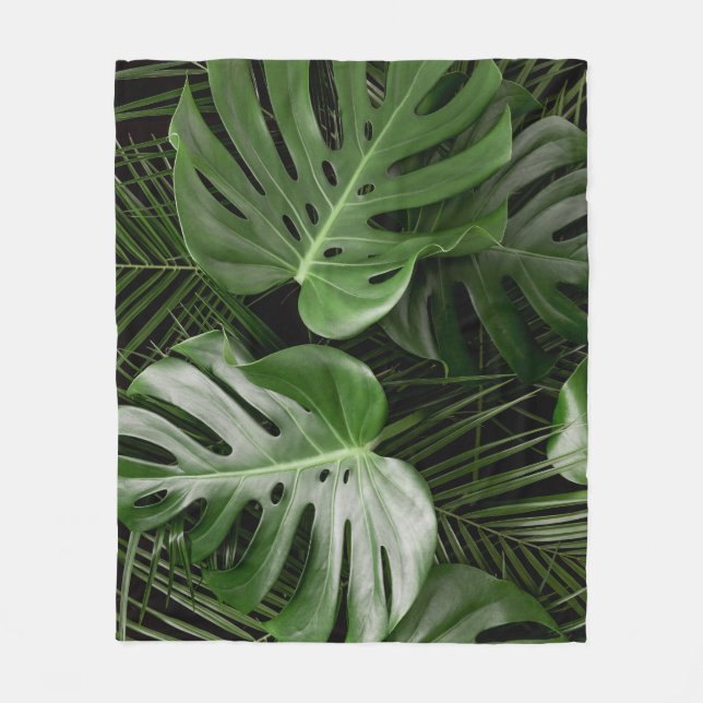 Monstera leaves, luxury tropical layout. fleece blanket (Front)