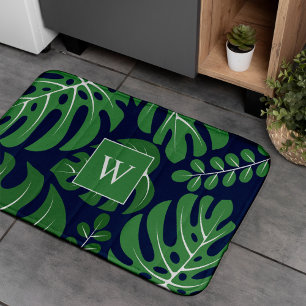 Monstera Leaves Monogrammed Bath Mat