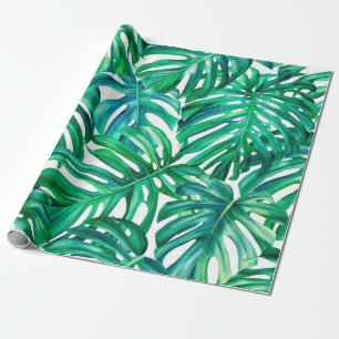 Monstera leaves on isolated background, watercolor wrapping paper