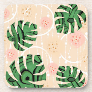 Monstera leaves on pink. coaster