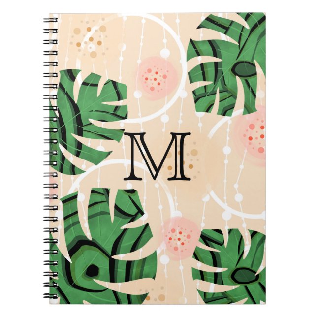 Monstera leaves on pink.  notebook (Front)