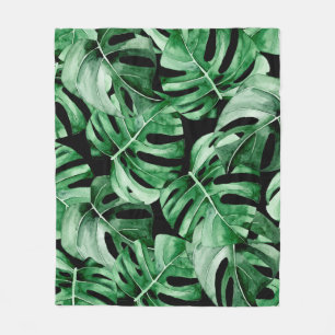 Monstera leaves pattern fleece blanket