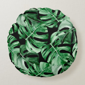 Monstera leaves pattern round pillow