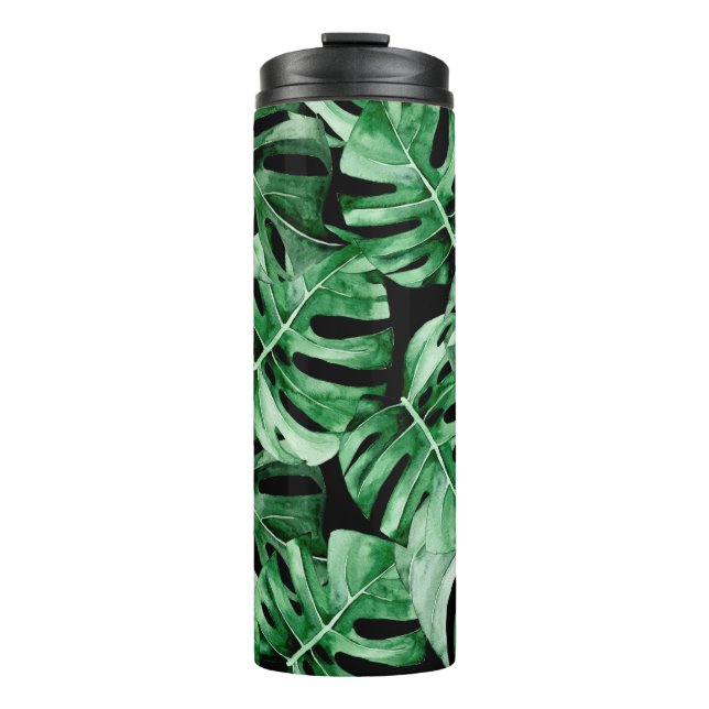 Monstera leaves pattern thermal tumbler (Front)