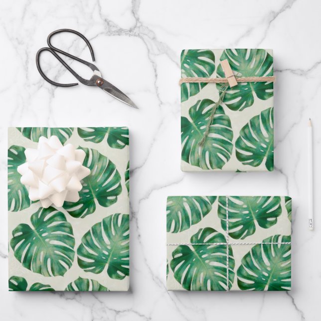 Monstera Leaves Pattern Wrapping Paper Sheet (Front)