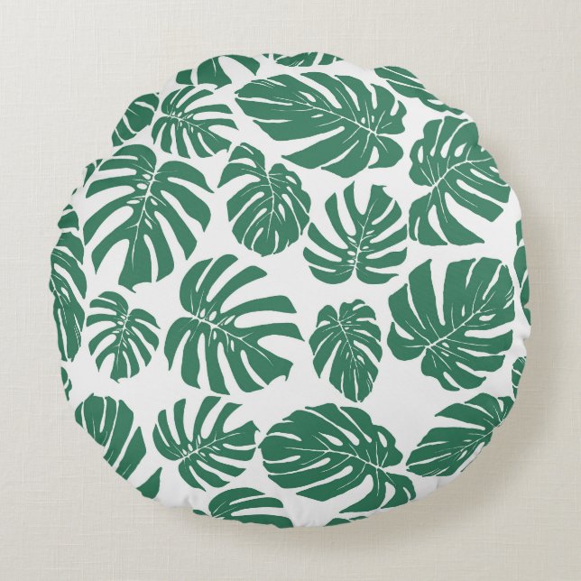 Monstera leaves seamless, decorative pattern. round pillow (Front)