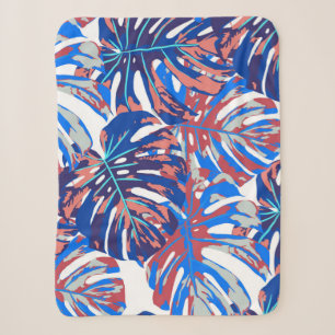 Monstera leaves seamless pattern sherpa blanket