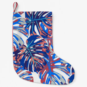 Monstera leaves seamless pattern small christmas stocking