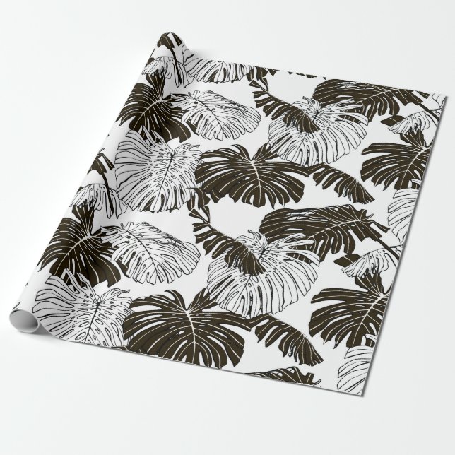 Monstera leaves seamless pattern wrapping paper (Unrolled)