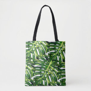 Monstera Leaves Tote Bag Green