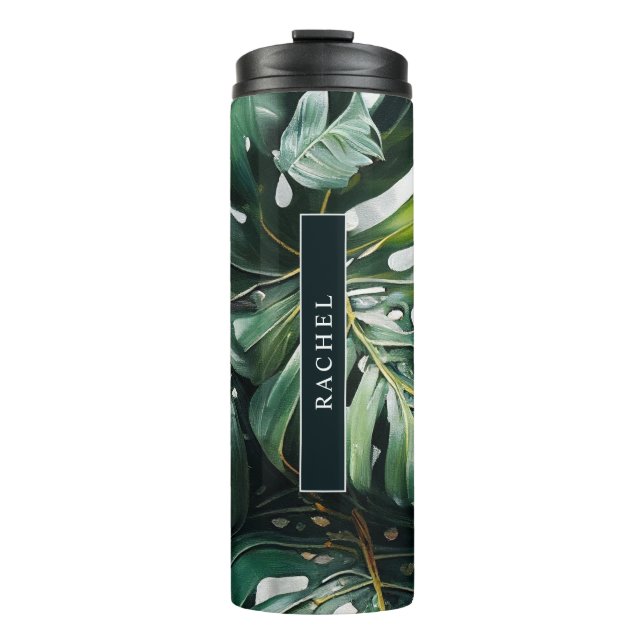 Monstera Leaves Tropical Custom Thermal Tumbler (Front)