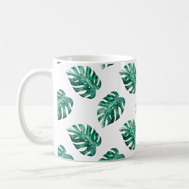 Monstera leaves. Tropical illustration pattern Coffee Mug (Left)