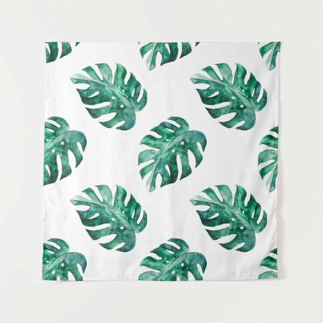 Monstera leaves. Tropical illustration pattern Tapestry (Front)