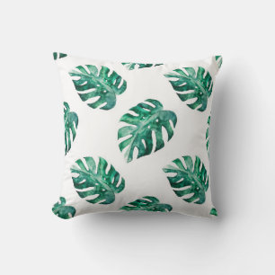 Monstera leaves. Tropical illustration pattern Throw Pillow