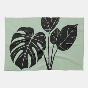Monstera Leaves Tropical Minimalist Sage Kitchen Towel