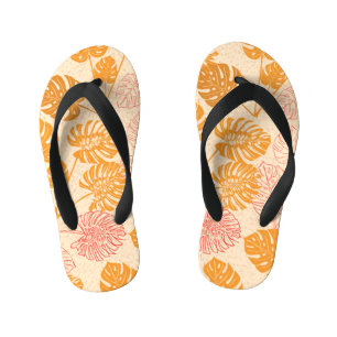 Monstera leaves: tropical silhouette seamless kid's flip flops