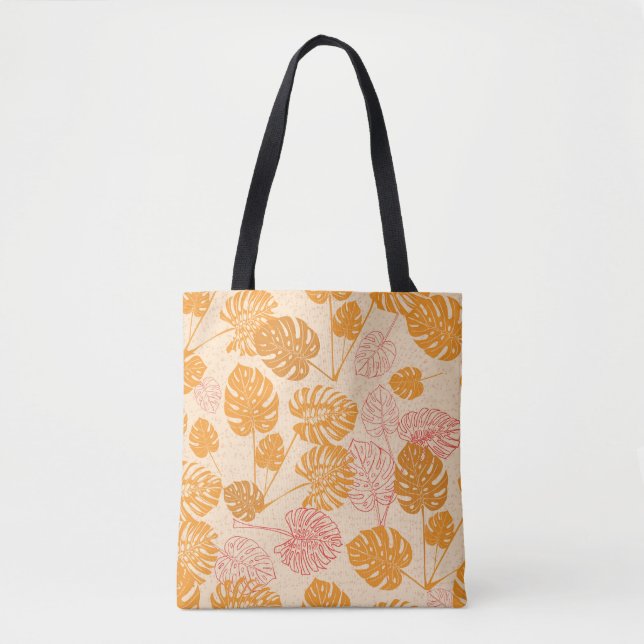 Monstera leaves: tropical silhouette seamless tote bag (Front)