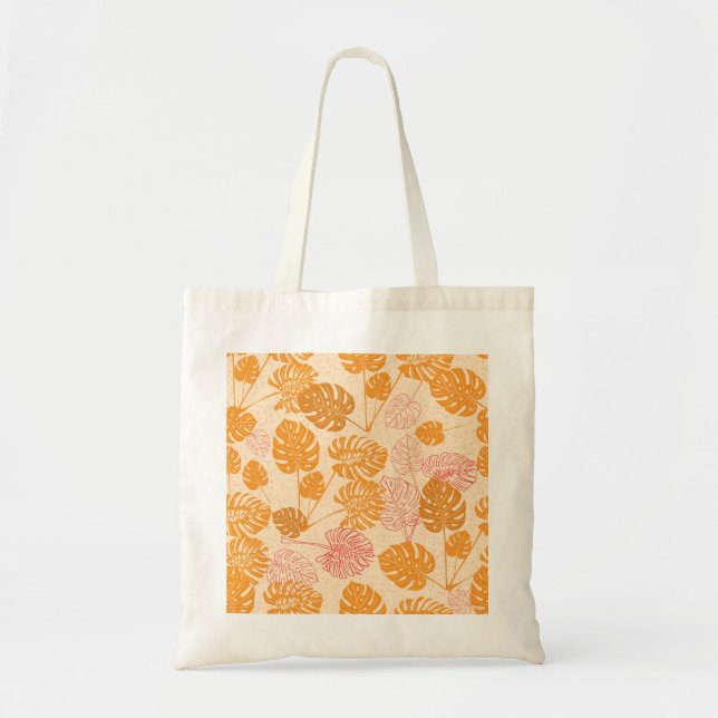Monstera leaves: tropical silhouette seamless tote bag (Front)