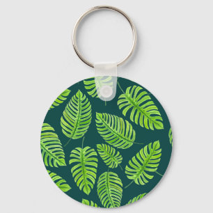 Monstera leaves, tropical watercolor pattern keychain