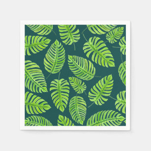 Monstera leaves, tropical watercolor pattern napkin