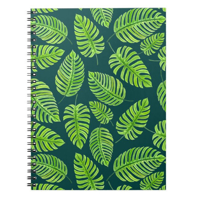 Monstera leaves, tropical watercolor pattern notebook (Front)