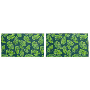 Monstera leaves, tropical watercolor pattern pillowcase