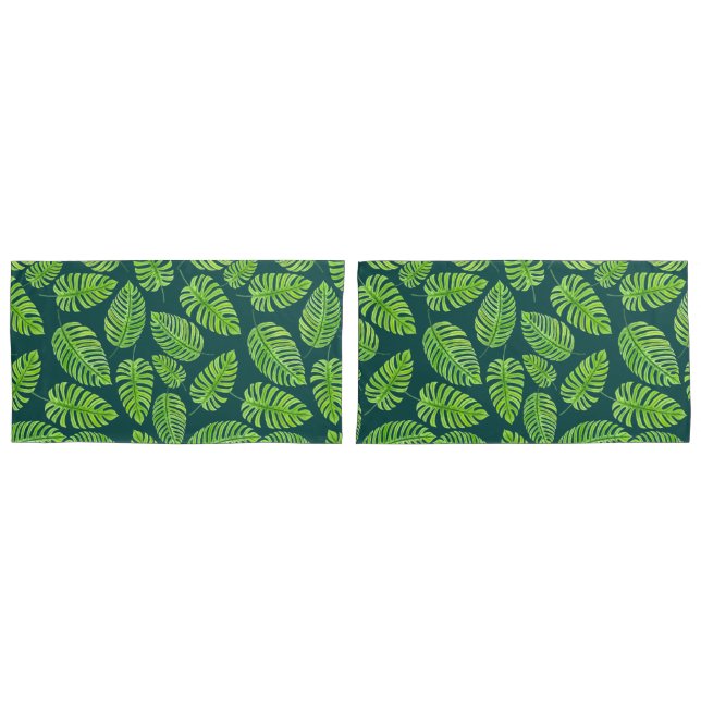 Monstera leaves, tropical watercolor pattern pillowcase (Front-Set)