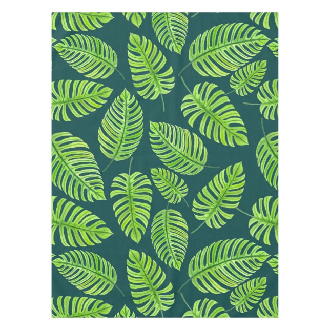 Monstera leaves, tropical watercolor pattern tablecloth (Front)
