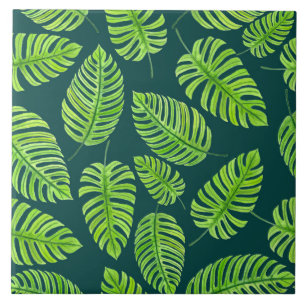 Monstera leaves, tropical watercolor pattern tile