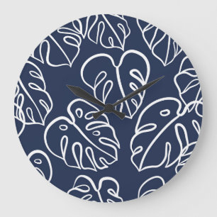 Monstera Leaves: Vintage Hand Drawn. Large Clock