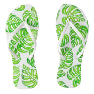 Monstera leaves watercolor flip flops