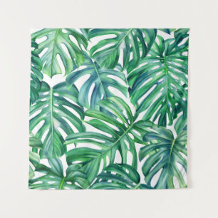 Monstera Leaves: Watercolor Jungle Pattern. Tapestry