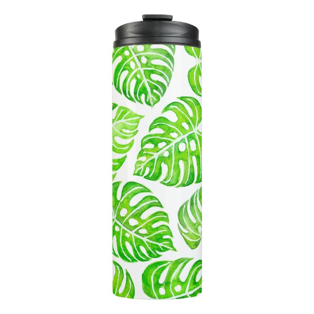 Monstera leaves watercolor thermal tumbler (Front)