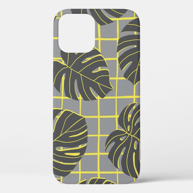 Monstera Leaves: Yellow-Grey Modern Abstract Case-Mate iPhone Case (Back)